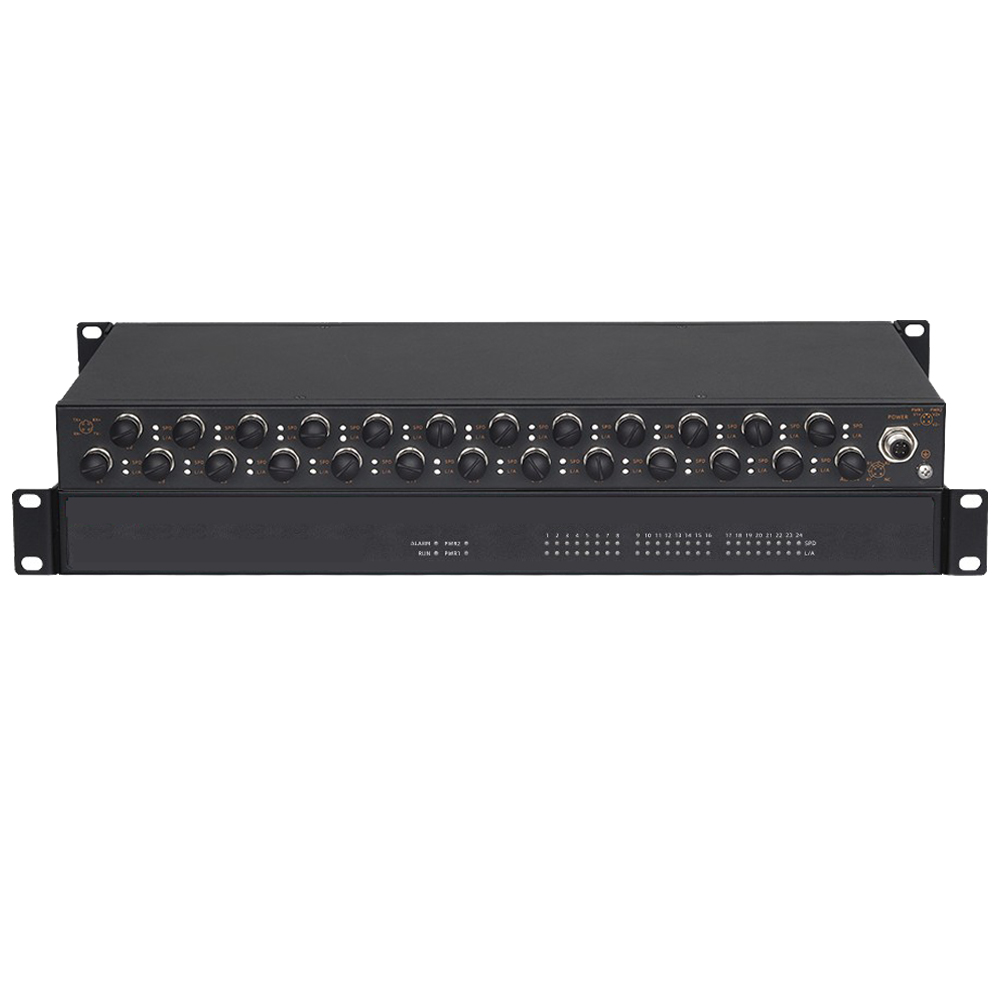 工业级机架式百兆24口M12航插车载交换机